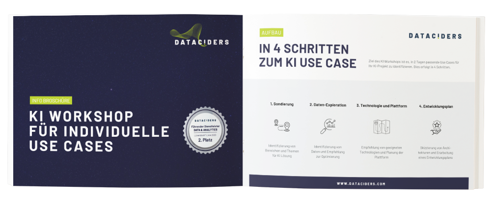 Mock-Up der Info-Broschüre zum Dataciders KI Workshop für individuelle Use Cases