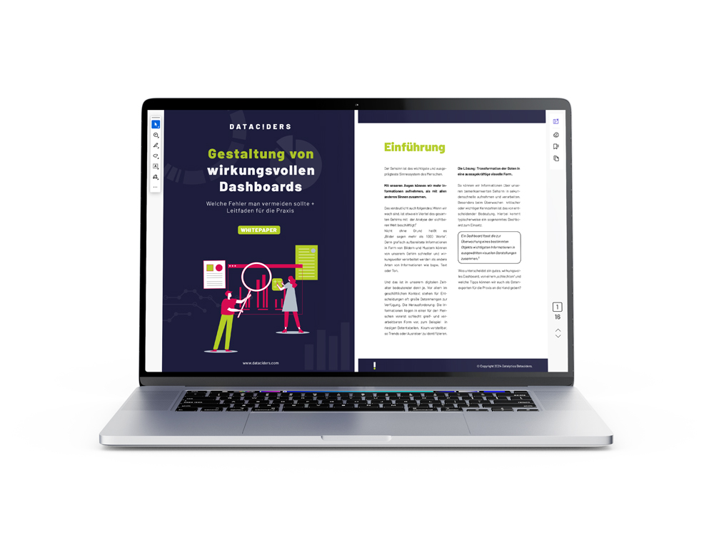 Mock-up des Dataciders Whitepapers zu wirkungsvoller Dashboardgestaltung