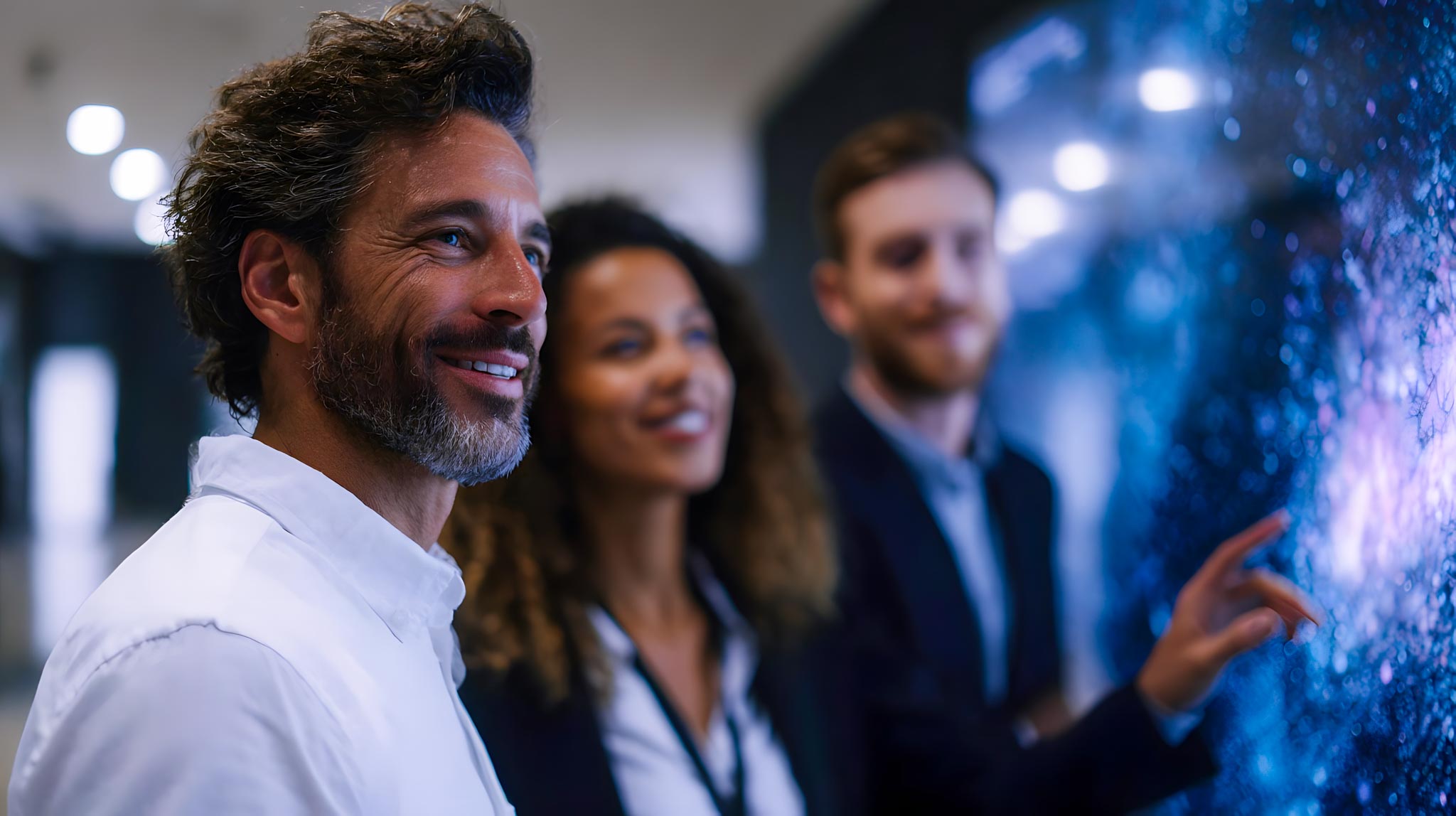 Team views interactive digital analysis wall